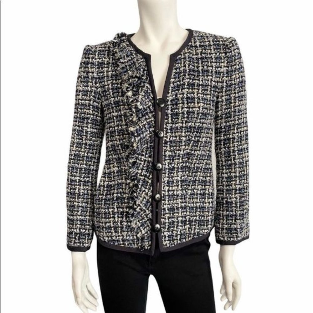 Armani Collezioni tweed ruffle blazer
